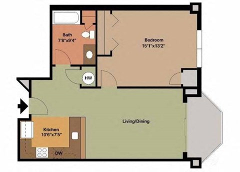 1 Bed 1 Bath Nottingham Floor Plan at Carisbrooke at Manchester Apartments, Manchester, New Hampshire